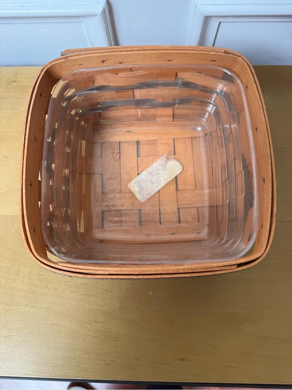 Longaberger Orange and Brown Rectangular Woven Basket with Plastic Liner